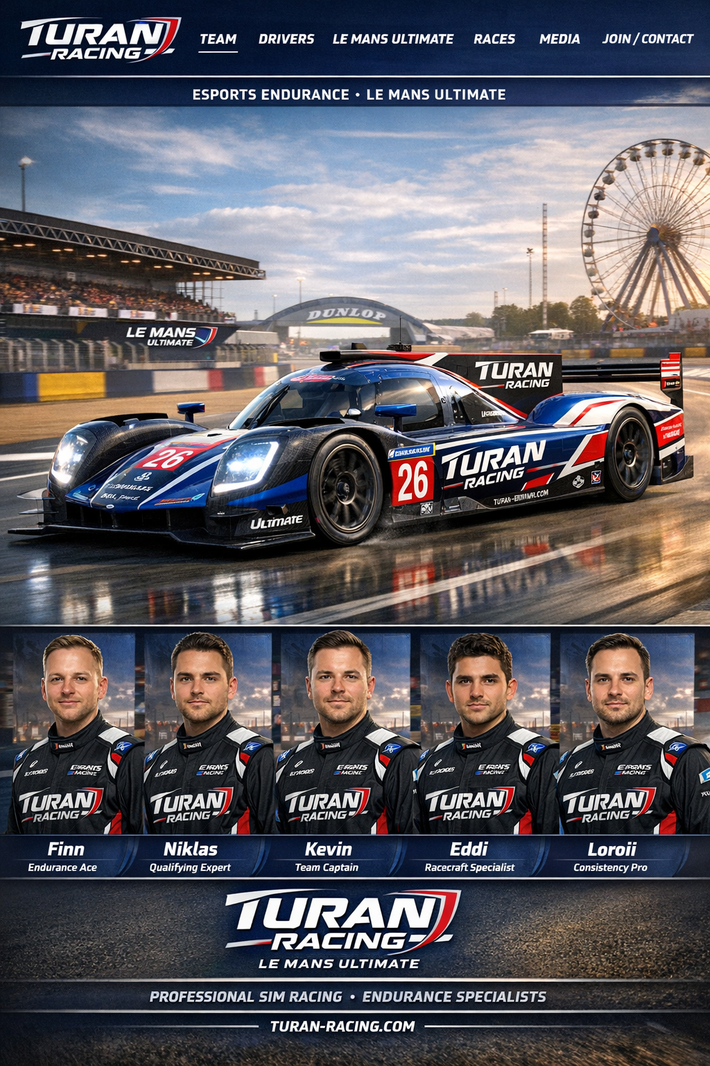 Turan Racing Le Mans Ultimate banner with drivers